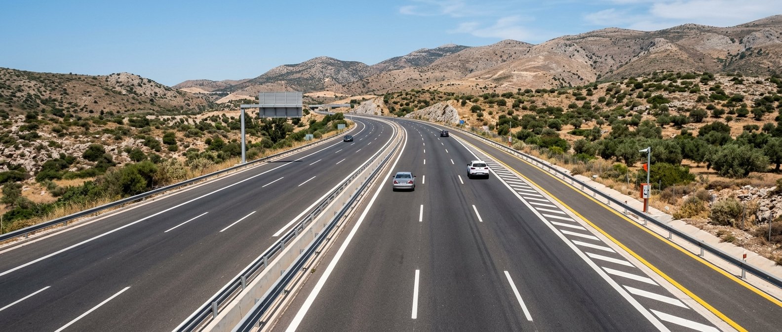 Ελληνικός αυτοκινητόδρομος με λωρίδα έκτακτης ανάγκης στην άκρη