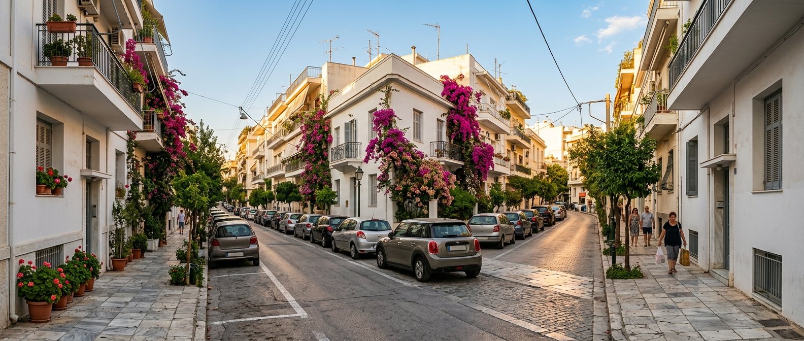 Παρκαρισμένα αυτοκίνητα σε γειτονιά της Αθήνας