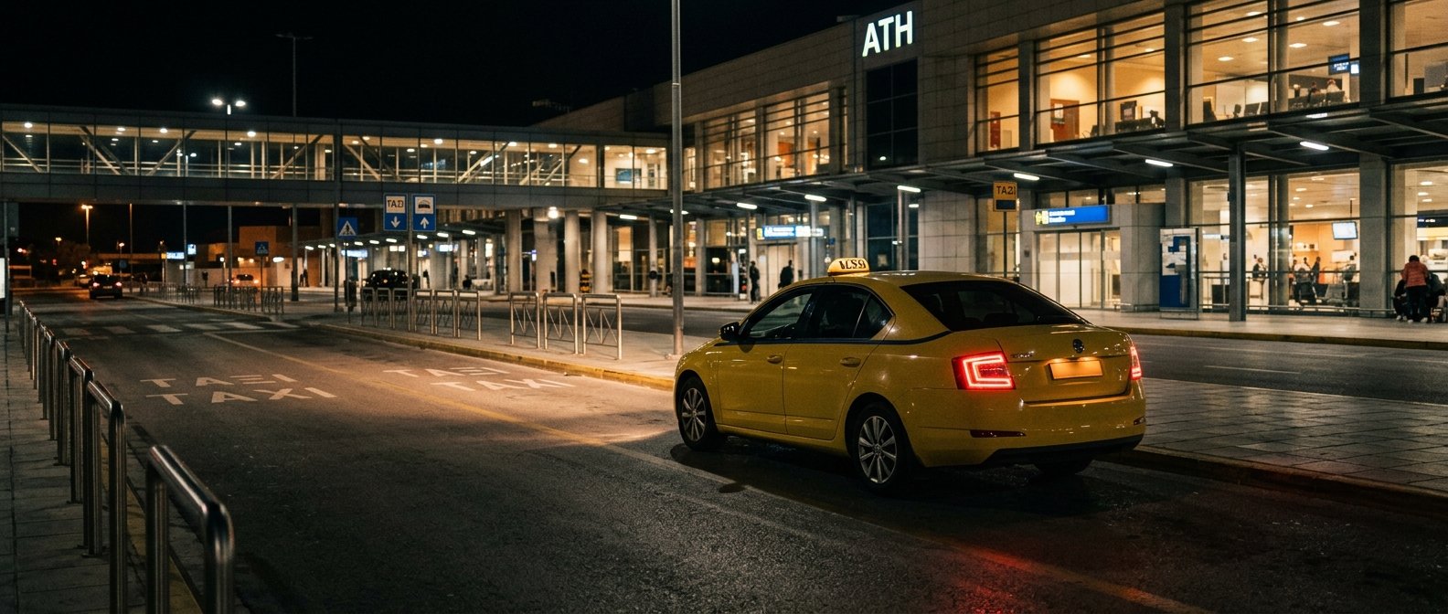 ai_6ab23df81c18b3.04879112 Ταξί σε αναμονή έξω από το αεροδρόμιο τη νύχτα